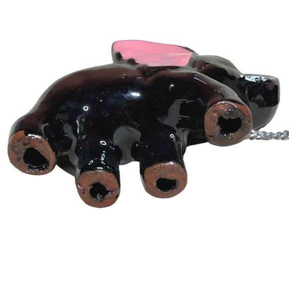 Vintage Redware Pottery Elephant Figurines Family Black with Pink Ears - Picture 7 of 8